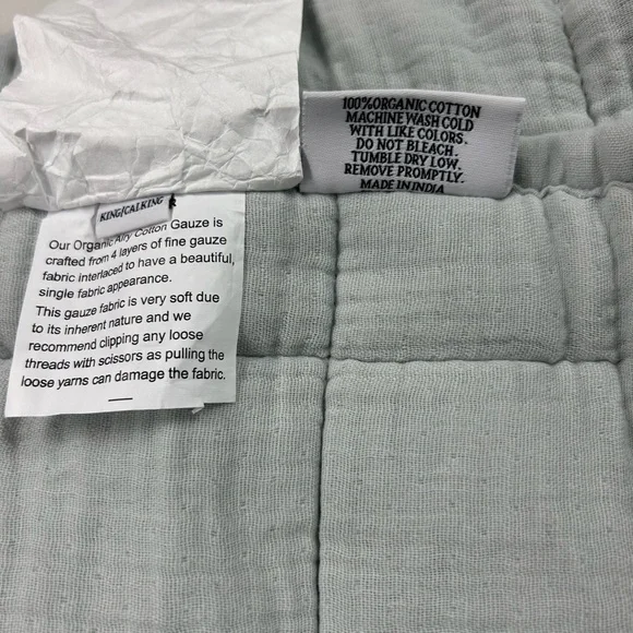 NWT QUINCE Organic Airy Gauze Box Quilt Set King/Cal King Mist 6592 - Picture 10 of 14